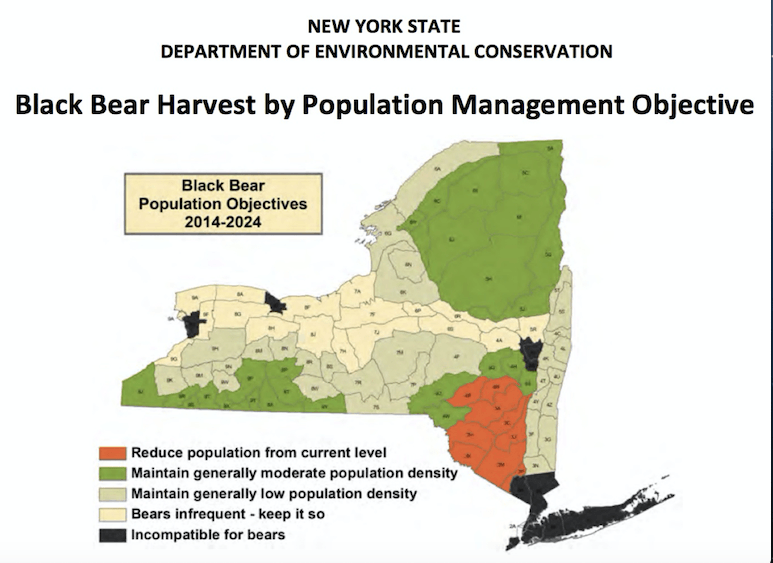 Figure 2: NY DEC guidance on desired bear abundance by region, 2018.