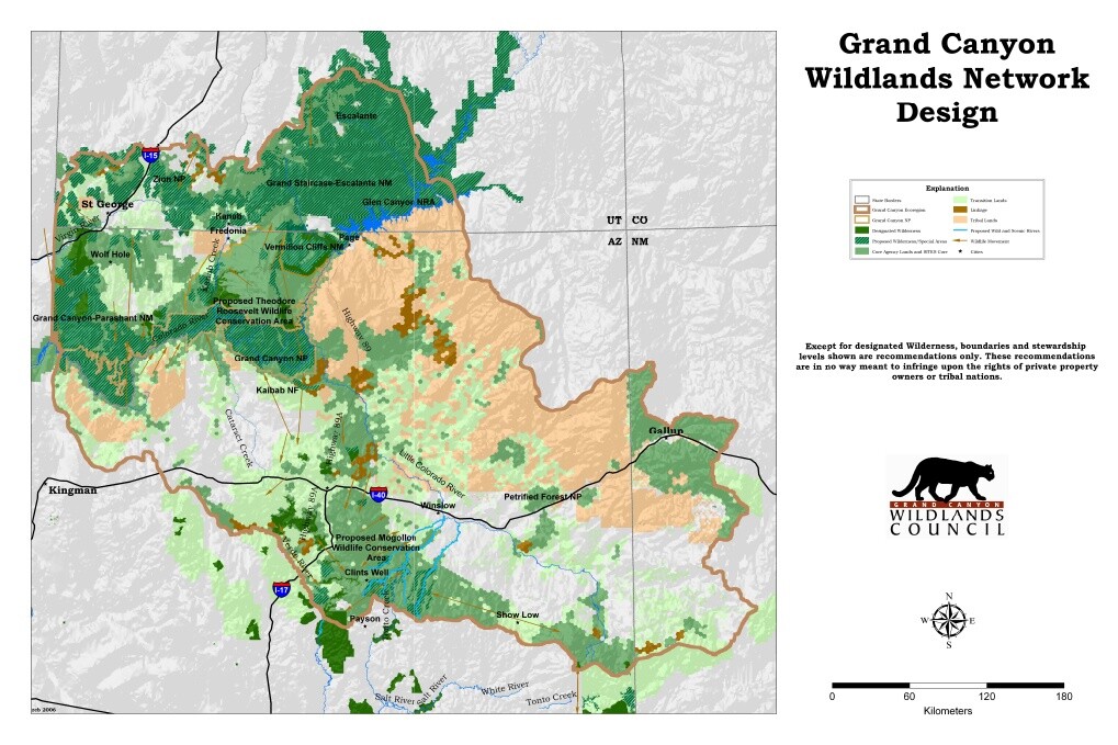 Grand Canyon Wildlands Network Design Map (Source: Grand Canyon Wildlands Council, now Wild Arizona)