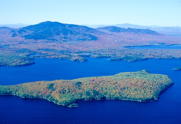 Air view of Moosehead Lake and Moose Island and Squaw Bay, Maine woods, Maine. (Photo George Wuerthner)